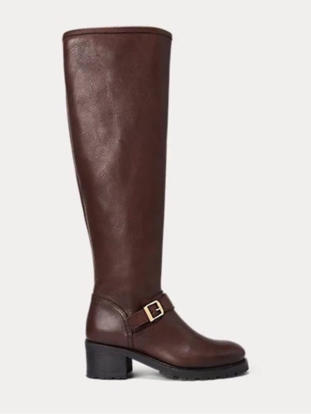 Polo by Ralph Lauren Brown Leather Over-the-Knee Riding Boots with Gold Buckle